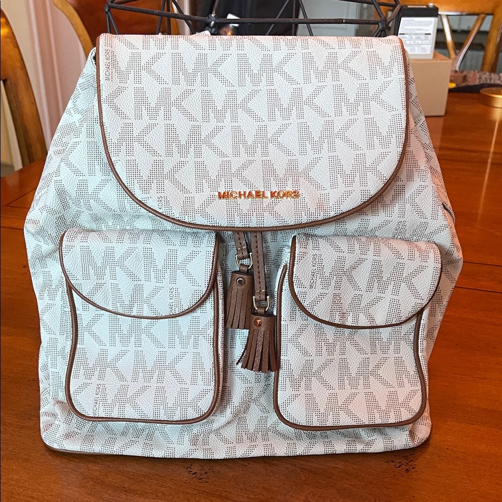 Michael Kors Cream and Tan Logo Backpack